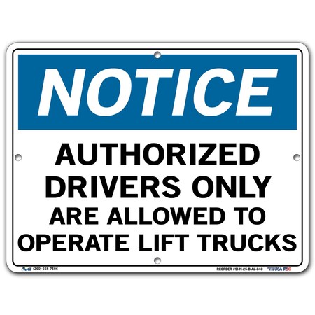 Vestil Aluminum Sign, 9-1/2" H, 12-1/2" W, Aluminum, Rectangle, English, SI-N-25-B-AL-040 SI-N-25-B-AL-040